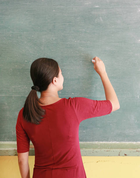 istock asian teacher writing on blackboard with chalk in classroom, Educations concept. 837322874