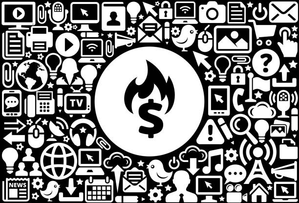 illustrations, cliparts, dessins animés et icônes de argent, noir et blanc icône internet technologie fond de gravure - computer icon black and white flame symbol