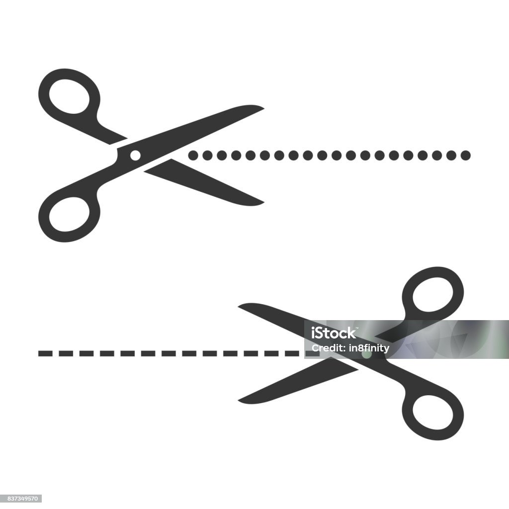 Cutting Scissors Set with Cut Lines on White Background. Vector Cutting Scissors Set with Cut Lines on White Background. Vector illustration Scissors stock vector