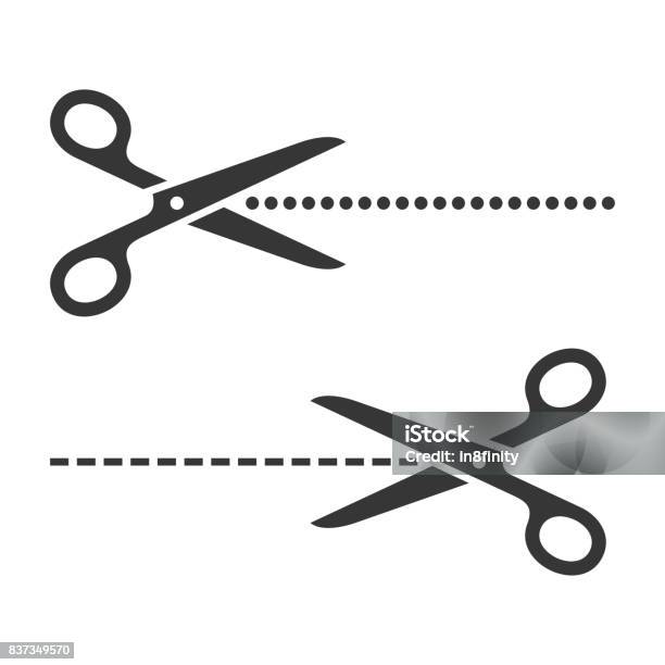 Cutting Scissors Set With Cut Lines On White Background Vector Stock Illustration - Download Image Now