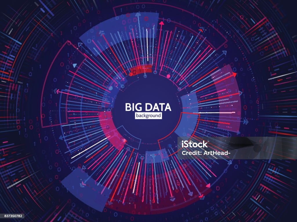 Structure de connexion de données volumineuses. Élément abstrait avec des lignes, de points et de code binaire. Visualisation de données volumineuses. - clipart vectoriel de Big Data libre de droits