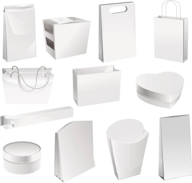 istock Set of real packages of products: paper bag, cardboard box 837351288