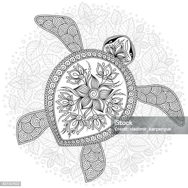 Vector Illustration Of Sea Turtle For Coloring Book Pages Stock Illustration - Download Image Now