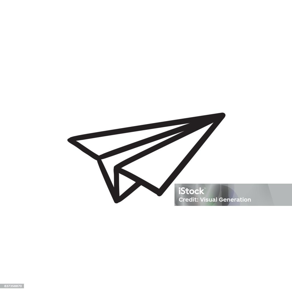 Paper airplane sketch icon Paper airplane vector sketch icon isolated on background. Hand drawn Paper airplane icon. Paper airplane sketch icon for infographic, website or app. Airplane stock vector