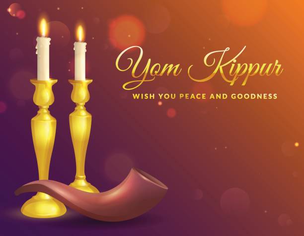Yom Kippur greeting card. Yom Kippur greeting card with candles and shofar. Jewish holiday background. Vector illustration. yom kippur stock illustrations