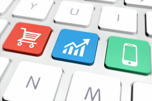 istock Internet Shopping Icons in Different Colors on Computer Keyboard 837386396