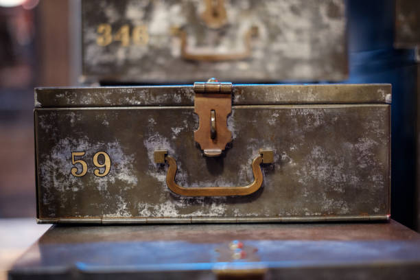 old metal lockbox, deposit box , vintage money case