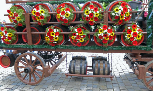 Wassenberg Germany May 2013. Holiday of the Knights (Ritterfest). \nOn the baskets the name of the wine is written \
