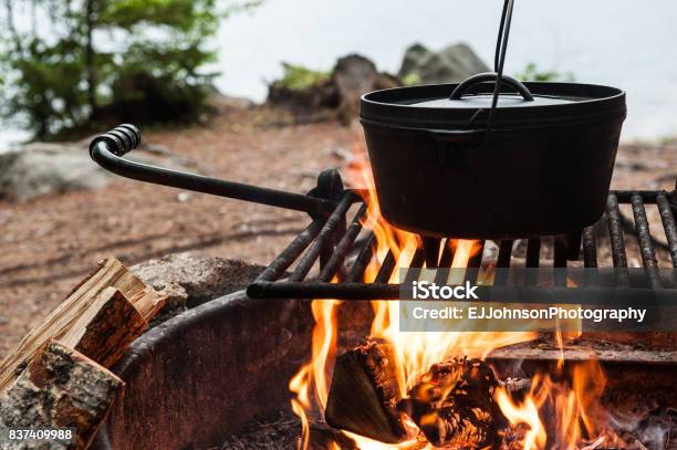 Dutch Oven Cooking Over A Campfire Stock Photo - Download Image Now - Cooking, Camping, Campfire