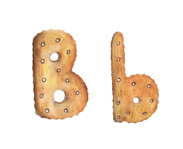 Cookie letter B on white background. Cookie font. Food sign ABC Cookie letter B on white background. Cookie font. Food sign ABC eating child cracker asia stock illustrations