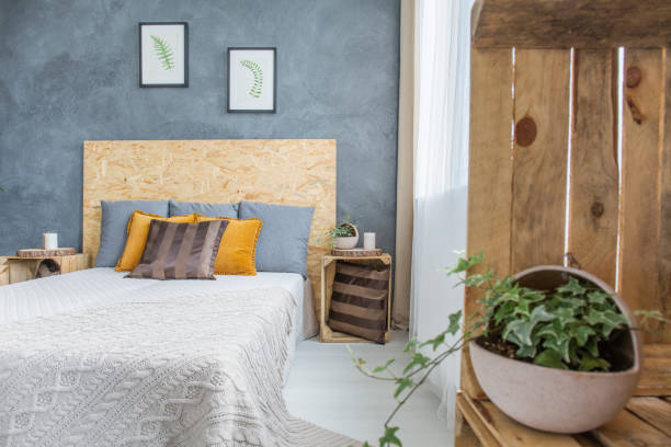 istock Wooden and concrete bedroom 837421346