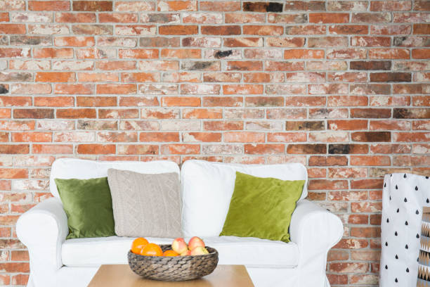 istock Living room with brick wall 837421484