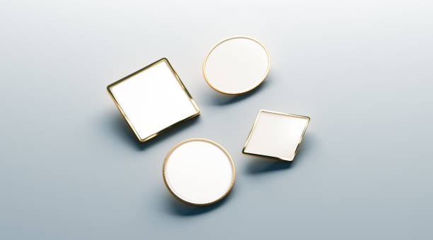istock Blank white gold lapel badge mock ups set 837423116