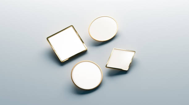 blank white gold lapel badge mock ups set - lapel imagens e fotografias de stock