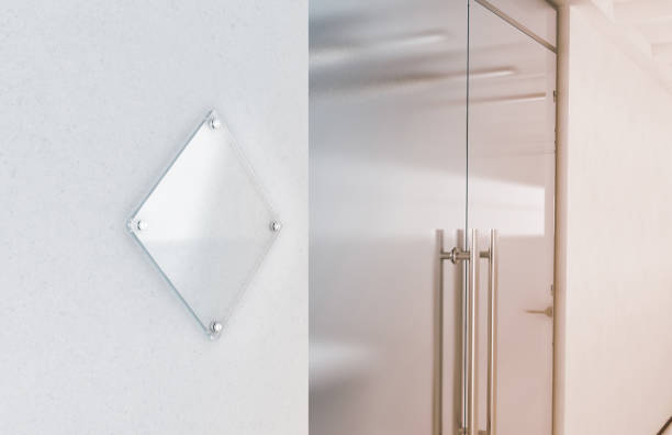istock Blank rhombus transparent glass sign plate mockup 837424092