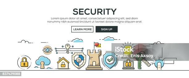 Security Banner And Icons Stock Illustration - Download Image Now - Castle, Network Security, Residential Building