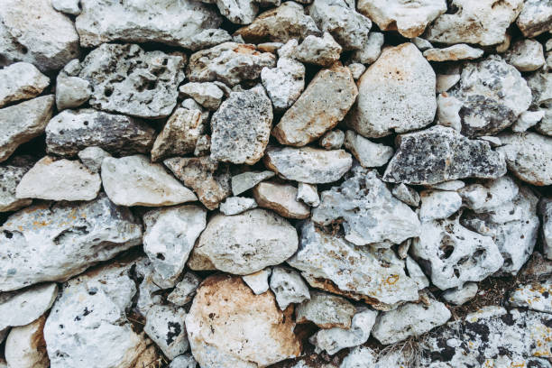 istock Background stone wall texture. Dry wall with stones arranged irregularly 837431102