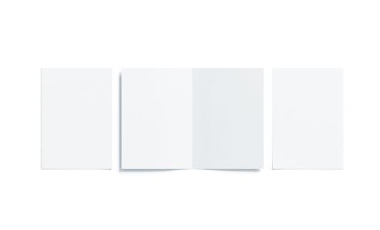 Blanco blanco dos mock de folleto a5 doblado para arriba, abierto cerrado photo