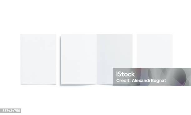 Blank White Two Folded A5 Booklet Mock Up Opened Closed Stock Photo - Download Image Now