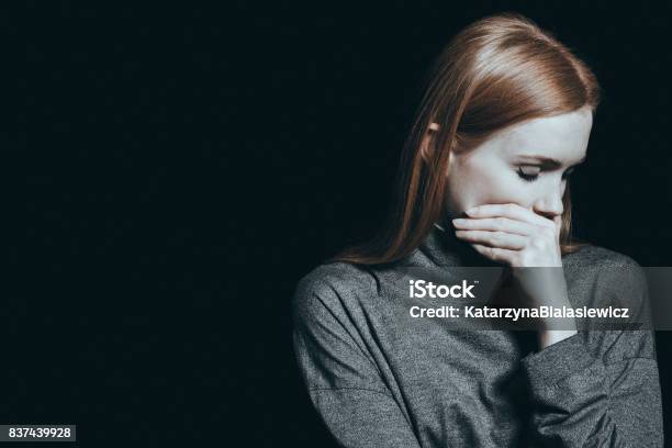 Bulimic Woman Covering Her Mouth Stock Photo - Download Image Now - Anorexia Nervosa, Addiction, Adult