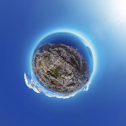 Little Planet panorama of Biokovo mountains and Makarska riviera, Dalmatian coast, Croatia