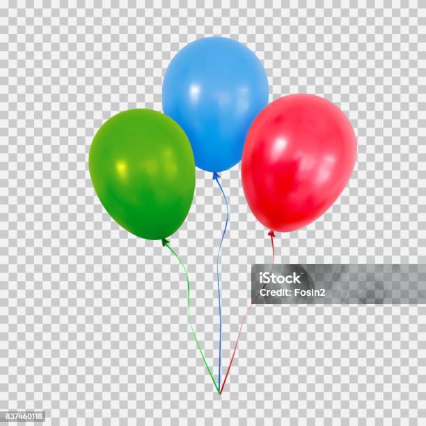 Red Green And Blue Helium Balloons Set Isolated On Transparent Background Stock Illustration - Download Image Now