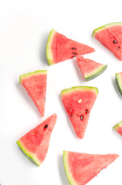 istock Pieces of watermelon on white background 837462652