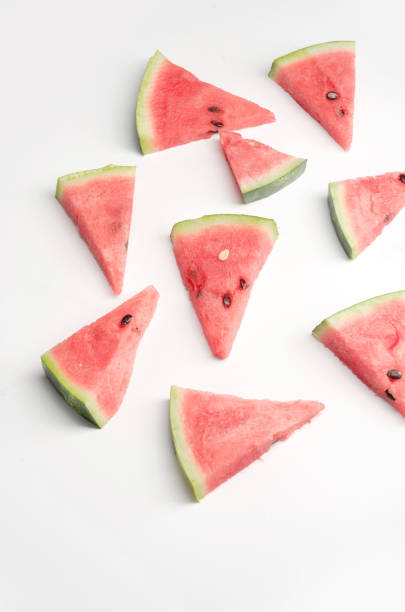 istock Pieces of watermelon on white background 837462810