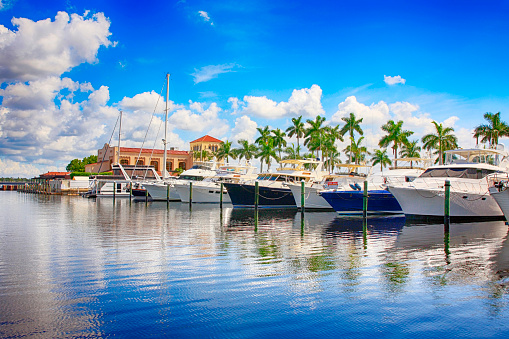 Boats in the Marina on the Manatee River at Bradenton, FL USA