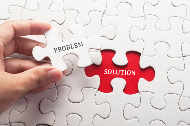 istock Hand holding piece of jigsaw puzzle with word problem & solution. Management concept. 837474832