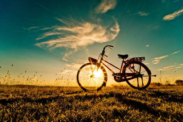 istock bicycle silhouette at the sunset or sunrise 837482678