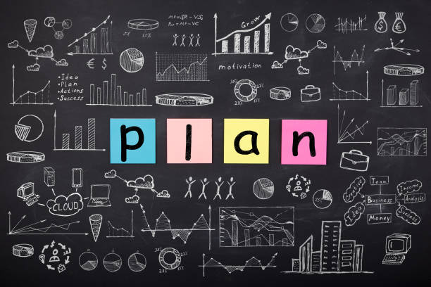 istock Business concept - sketch with schemes and graphs on chalkboard 837505418