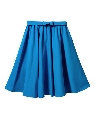 Navy blue elegant skirt with ribbon bow isolated on white