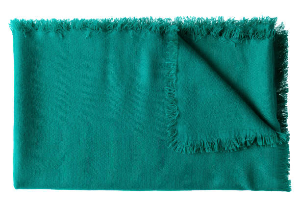istock Dark sea color jade folded wool shawl blanket isolated on white 837525202
