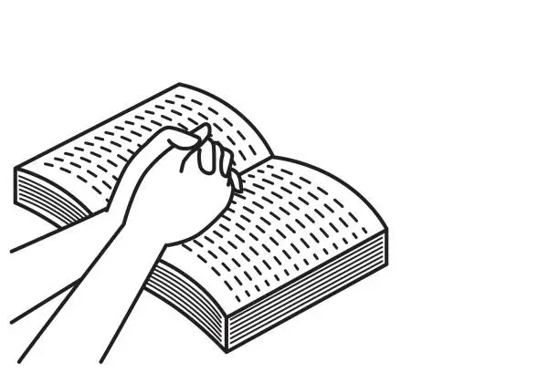 Vector illustration of praying with open bible book