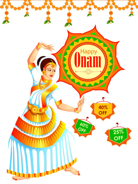 happy onam big shopping sprzedaż tło reklama - bharata natyam illustrations stock illustrations