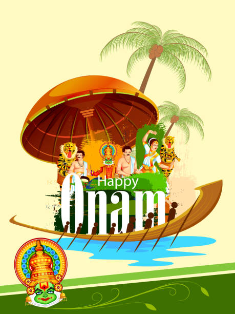 happy onam festival tło - bharata natyam illustrations stock illustrations