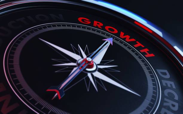 istock Growth Concept: Arrow of A Compass Pointing Growth Text 837571226