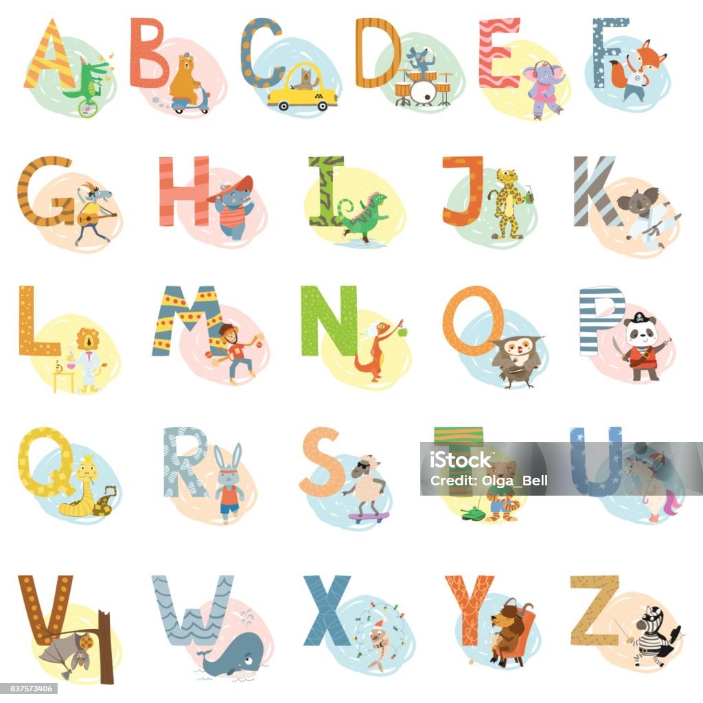 Cartoon Vector Hand Drawn Animals English Language Alphabet Letters Stock  Illustration - Download Image Now - iStock