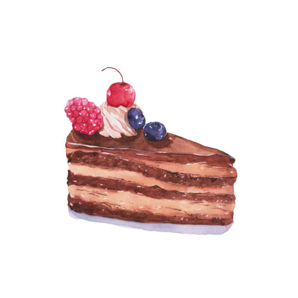 케이크, 수채화 그림. - tart caramel dessert pastry stock illustrations