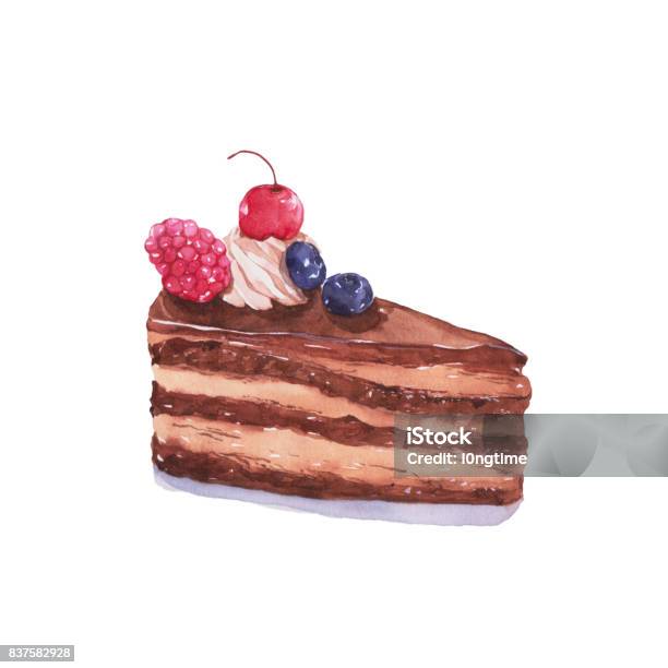 Cake Watercolor Painting Stock Illustration - Download Image Now - Watercolor Painting, Cake, Slice of Cake