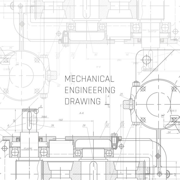 rysunek inżynierii mechanicznej. tło rysunku inżyniera. wektor planu. - machine part gear industry construction machinery stock illustrations