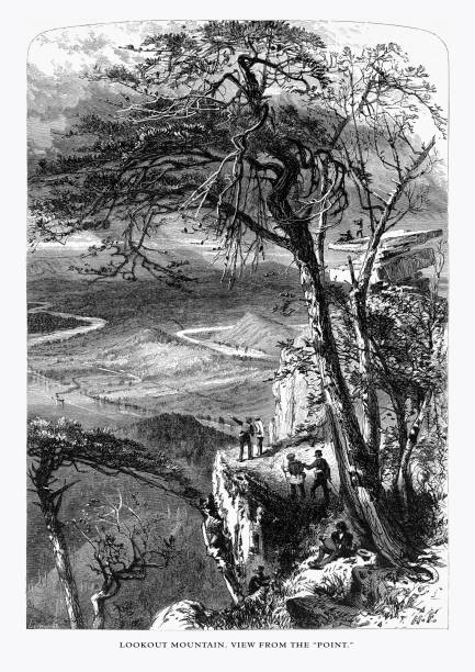 Very Rare, Beautifully Illustrated Antique Engraving of Lookout Mountain, View from the “Point,” Tennessee, United States, American Victorian Engraving, 1872. Source: Original edition from my own archives. Copyright has expired on this artwork. Digitally restored.