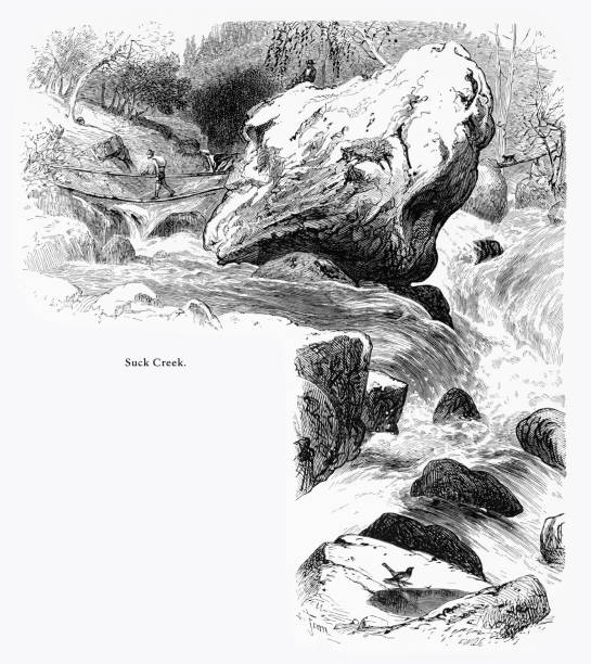 saugen sie, creek, lookout mountain, tennessee, vereinigte staaten von amerika, amerikanische viktorianischen gravur, 1872 - waterfall stream river tennessee stock-grafiken, -clipart, -cartoons und -symbole