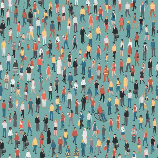 People and diversity seamless pattern People of all ages and mixed ethnicity groups standing together, community and diversity concept, seamless pattern audience backgrounds stock illustrations