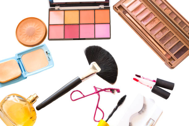 istock Makeup brushes and cosmetics isolated on white, Various makeup brushes  background. 837609942
