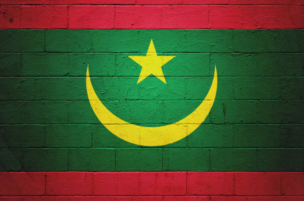 Flag of Mauritania painted on a brick wall.