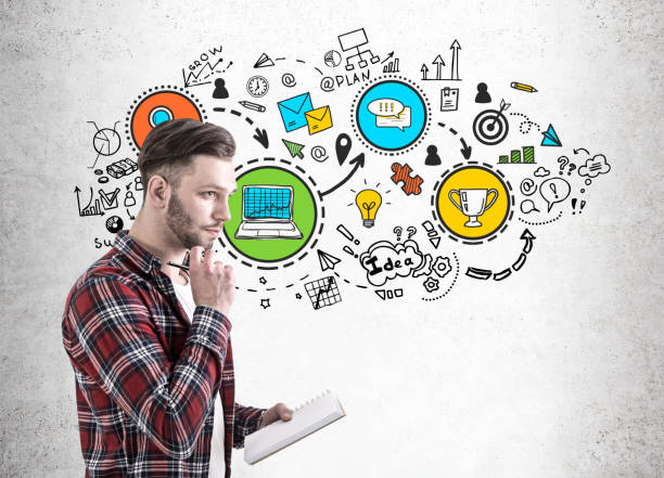 istock Bearded guy with a copybook and pen, trophy 837631192