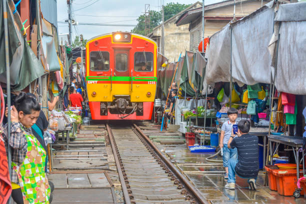 Train Market in Maeklong in Thailand stock photo