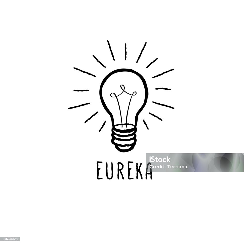 Lamp bulb isolated over white background with handwritten lettering. Great idea icon concept. Doodle line  sketch Lamp bulb isolated over white background with handwritten lettering. Great idea icon concept. Doodle line hand drawn sketch illustration Light Bulb stock vector